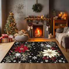 a living room decorated for christmas with presents