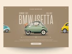 an old car is parked in front of the new website for bmw - istta