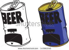 two cans of beer, one with the word beer on it and another with an empty can