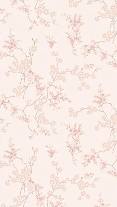 a wallpaper with pink flowers and branches on the side, in front of a white background