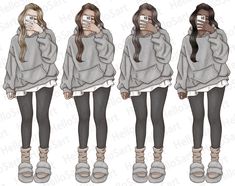 three different views of a woman taking a selfie with her cell phone while wearing grey sweaters and leggings