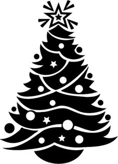 a black and white christmas tree with stars