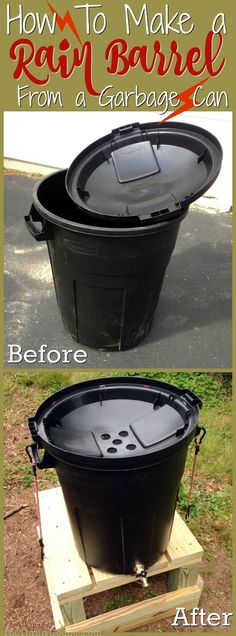 the before and after pictures of an outdoor trash can