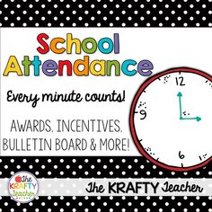 a black and white polka dot background with the words school attendance, every minute counts