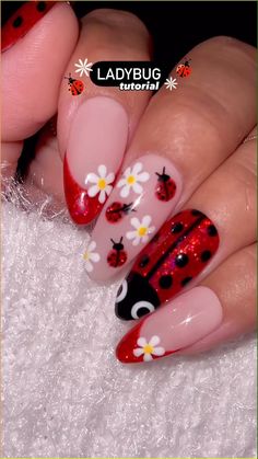 Using @dndgel •How do u neutral? 871 •Let’s Go To Vegas 031 •Classic Black •Classic White •Summer Sun 506 •No Cleanse Top Gel •DND Nail Art Tool Set 5PCs •Nail Art Liner Brush 11  credits to: @nailartbyjen Animal Nail Art Easy, Easy Colorful Nail Art, Dots Nail Art Designs, Sophisticated Acrylic Nails, Bug Nails Art, Dotting Tool Nail Art Ideas, Gel X Nails Summer, Easy Butterfly Nail Art, Ladybug Nails Designs