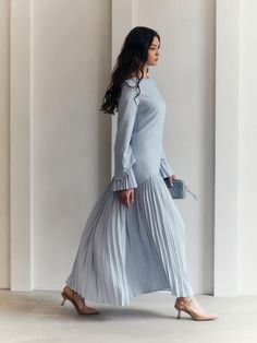 Maxi dress with pleated details :: LICHI - Online fashion store Modest Occasion Dresses, Nigerian Dress, Lily Wedding, Dress Sleeves, Beautiful Hairstyle, Ur Mom, Modest Dress, Flare Long Sleeve, Loose Maxi Dress