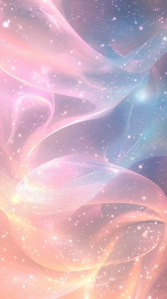 an abstract background with stars and swirls in pastel pink, blue and yellow