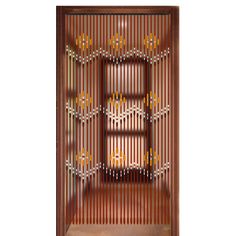 a wooden door with beaded designs on the front and side panels in different colors