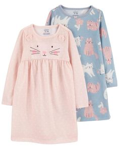 Sweet dreams are on the schedule in these soft and cozy nightgowns. Kid Kid, Shoes Guide, Carters Size Chart, Girls Nightgown, Cute Cat Face, Nightgown Sets, A Cute Cat, Carter Kids, Girls Sleepwear