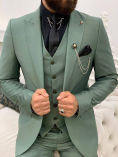 Green Suit Men, Peak Lapel Suit, Tuxedo Wedding Suit, Green Wedding Suit, Mens Wedding Suits, Pants Gift, Wedding Suits Groom, Dress Suits For Men, Suit Material