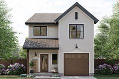 this is a computer rendering of a two - story house with garages and landscaping