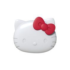 a white hello kitty with a red bow on it's head is shown in front of a white background