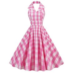 Pink Plaid Dress, Pink Gingham Dress, Dresses 1950s, Formal Party Dress, England Fashion, Rockabilly Dress, Pink Gingham, Pink Midi Dress, Plaid Fashion