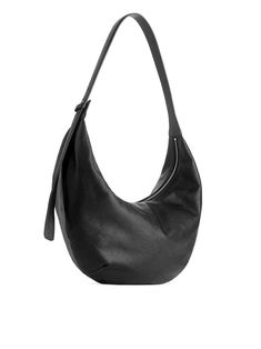 Curved Leather Bag - Black - ARKET WW Business Leather Hobo Bag With Adjustable Strap, Leather Hobo Bag With Adjustable Strap For Business, Business Hobo Bag With Detachable Strap Crossbody, Modern Leather Hobo Bag With Adjustable Strap, Business Soft Leather Crossbody Hobo Bag, Versatile Leather Crossbody Shoulder Bag, Adjustable Strap Hobo Bag For Errands, Chic Textured Leather Crossbody Shoulder Bag, Business Hobo Bag In Soft Leather Satchel Style