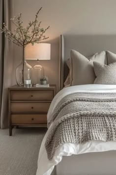 Transform your bedroom into a cozy sanctuary with these inspiring beige and grey bedroom ideas. Explore a perfect blend of calming neutrals that create an effortlessly elegant atmosphere. Discover stylish decor, furniture arrangements, and color schemes to achieve the ultimate balance between serenity and sophistication. Whether you prefer minimalist designs or eclectic accents, let these inspirational pins guide you towards creating a stunning beige and grey bedroom that exudes warmth and style Bedroom Ideas For Beige Bed, Bedding Set With Grey Headboard, Grey Bed Furniture Ideas, Bedroom Ideas Grey And Beige, Light Gray And Beige Bedroom, Colors That Go With Gray Bedroom, Master Bedrooms Grey Bed, Bedding With Gray Headboard, Light Grey Bedroom Ideas Colour Palettes