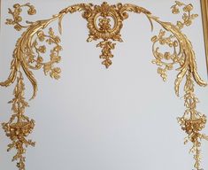 an ornate gold frame with flowers and vines on it's sides, against a white background