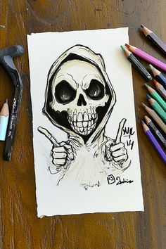 An easy graffiti drawings skull with a hooded figure and bold lines, perfect for an urban art style. Skull Graffiti, Graffiti Piece