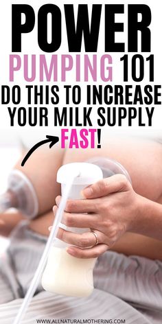 a woman laying on her stomach holding a bottle of milk with the words power pumping 101 do this to increase your milk supply fast