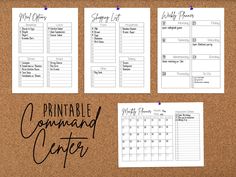 the printable command center calendar on a cork board