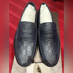 Men’s Gucci Guccissima Soft Leather Loafers Shoes. This Is Beautiful Sexy Casual Dress Shoes Navy Blue Color Brand New In The Box In Smoke Free Home Size. Gucci 7.5 And Us 8 Made In Italy Model Number 372329 $900 Designer Blue Dress Shoes With Round Toe, Gucci Luxury Slip-on Dress Shoes, Luxury Gucci Dress Shoes With Round Toe, Luxury Gucci Dress Shoes With Leather Sole, Designer Gucci Loafers With Leather Sole, Gucci Designer Leather Shoes With Round Toe, Gucci Luxury Leather Shoes With Round Toe, Gucci Designer Leather Shoes With Leather Sole, Gucci Designer Dress Shoes With Leather Sole