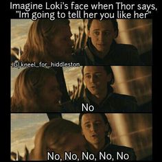 the avengers movie scene is shown in two different languages, one says imagine loki's face when thor says i'm going to tell her you like her