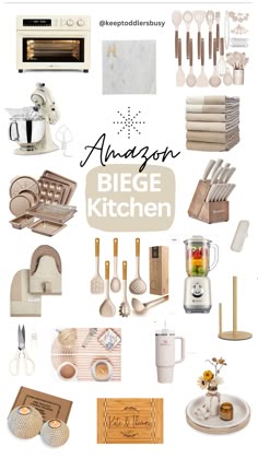 an assortment of kitchen items and utensils in white with the words amazon on it