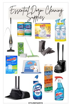 several cleaning supplies are shown with the words essential do - it - yourself cleaning supplies