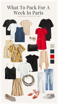 Paris Travel Wardrobe, A Week In Paris, Paris Summer Outfits, What To Pack For Paris, Paris Wardrobe, Paris In The Summer, Realistic Fashion, Red Palette, Week In Paris