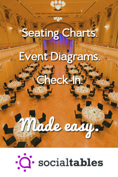 a large ballroom with tables and chairs set up for an event or special occasion, text reads seating chart event diagrams check - in made easy