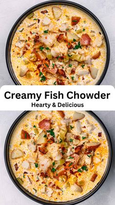 creamy fish chowder with hearty and delicious toppings