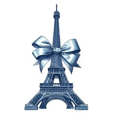 the eiffel tower with a bow on it