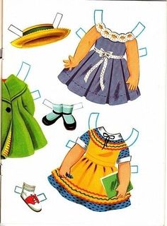 an image of children's clothes and hats on a book page with cut outs