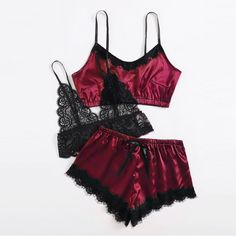 Indulge in luxury with our Red Moon 3PC Satin Lace Sleepwear set. Made from smooth silk and delicate lace, this three-piece lingerie set will make you feel glamorous and confident. Perfect for a special evening or a cozy night in. Upgrade your sleepwear and embrace pure elegance. Lace Sleepwear, Night Set, Satin Sleepwear, Women Pajamas, Lace Nightgown, Woman Wine, Red Moon, Jeans For Short Women, Sleepwear Sets