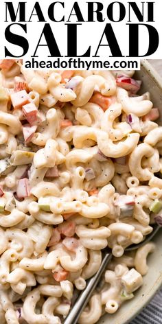 macaroni salad in a bowl with a spoon