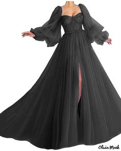 OliviaMark - Sophisticated Sheer Party Dress featuring a Heart-shaped Neckline and Elegant Puff Sleeves Fall Attire, Maxi Dresses Fall, Elegant Maxi Dress, Prom Dresses With Sleeves, Tulle Prom Dress, Gowns With Sleeves, Prom Dresses Ball Gown, Formal Evening Dresses, Collar Dress