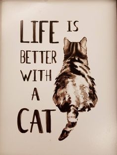 a drawing of a cat with the words life is better with a cat