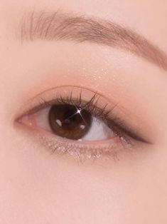 Korean Eyes No Makeup, Simple Asian Eye Makeup Natural, Natural Makeup Eyeliner Look, Natural Asian Eye Makeup, Almond Eye Makeup Asian, Puppy Eyeliner Korean, Simple Asian Eye Makeup, Brown Eyeliner Asian, Cute Natural Makeup Tutorial