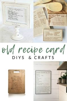 old recipe card diy's and crafts are featured in this postcard collage