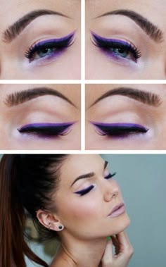 Purple Eyeliner Looks, Purple Eyeliner, Brunette Makeup, Beginners Eye Makeup, Face Makeup Tips, Eye Makeup Steps, Winter Makeup