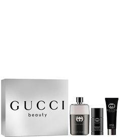 Share Love&#x2C; Gucci Beauty Gift. Celebrate the holiday season with this Gucci Guilty gift set for men.  Hedonistic and decadent&#x2C; this Gucci fragrance opens with spicy Pink Pepper mixed with the fresh scent of Italian Lemon. At the heart of this men's Eau de Toilette&#x2C; the non-conformist ideals of Gucci Guilty coincide with non-conventional fragrance-making by incorporating Orange Blossom&#x2C; a scent traditionally used in femini Gucci Fragrance, Gucci Beauty, Gift Set For Men, Gucci Guilty, Feminine Fragrance, French Lavender, Holiday Gift Sets, Pink Pepper, Fragrance Notes