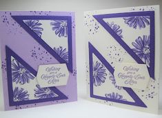 two cards with purple and white flowers on them