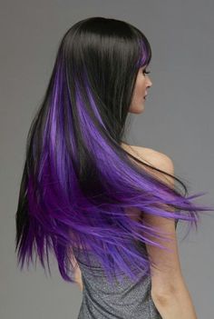 Sexy Purple Underlights Long Black Hair Purple Underlights, Purple Black Hair, Black Hair Long, Purple Hair Highlights, Underlights Hair, Purple Ombre Hair