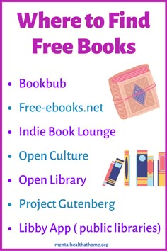 a poster with the words where to find free books