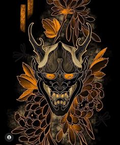 an image of a mask with flowers and leaves on it's face in the dark