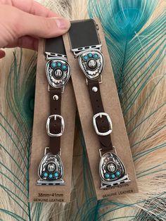 * Genuine leather Turquoise Watch Band, Cowgirl Accessories, Chapeau Cowboy, Leather Crafts, Custom Watch, Leather Watch Bands, Leather Work, Cowboy Hat, Blue Suede