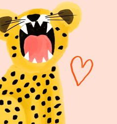 a drawing of a cheetah with it's mouth open and tongue out