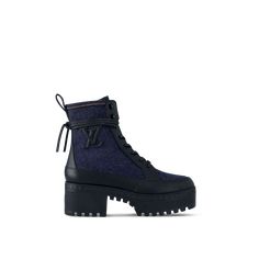 LOUIS VUITTON® - Laureate Platform Desert Boot - Midnight Blue Louis Vuitton Boot, Laureate Platform Desert Boot, Laureate Platform, Louis Vuitton Trunk, Desert Boot, Leather Label, Louis Vuitton Boots, Louis Vuitton Official, Desert Boots