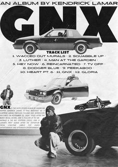 an advertisement for the g i n x album featuring cars and people standing in front of them