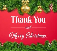 thank you and merry christmas greeting card with ornaments on red background, eps1089