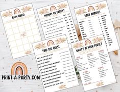 printable baby shower game with rainbows and flowers